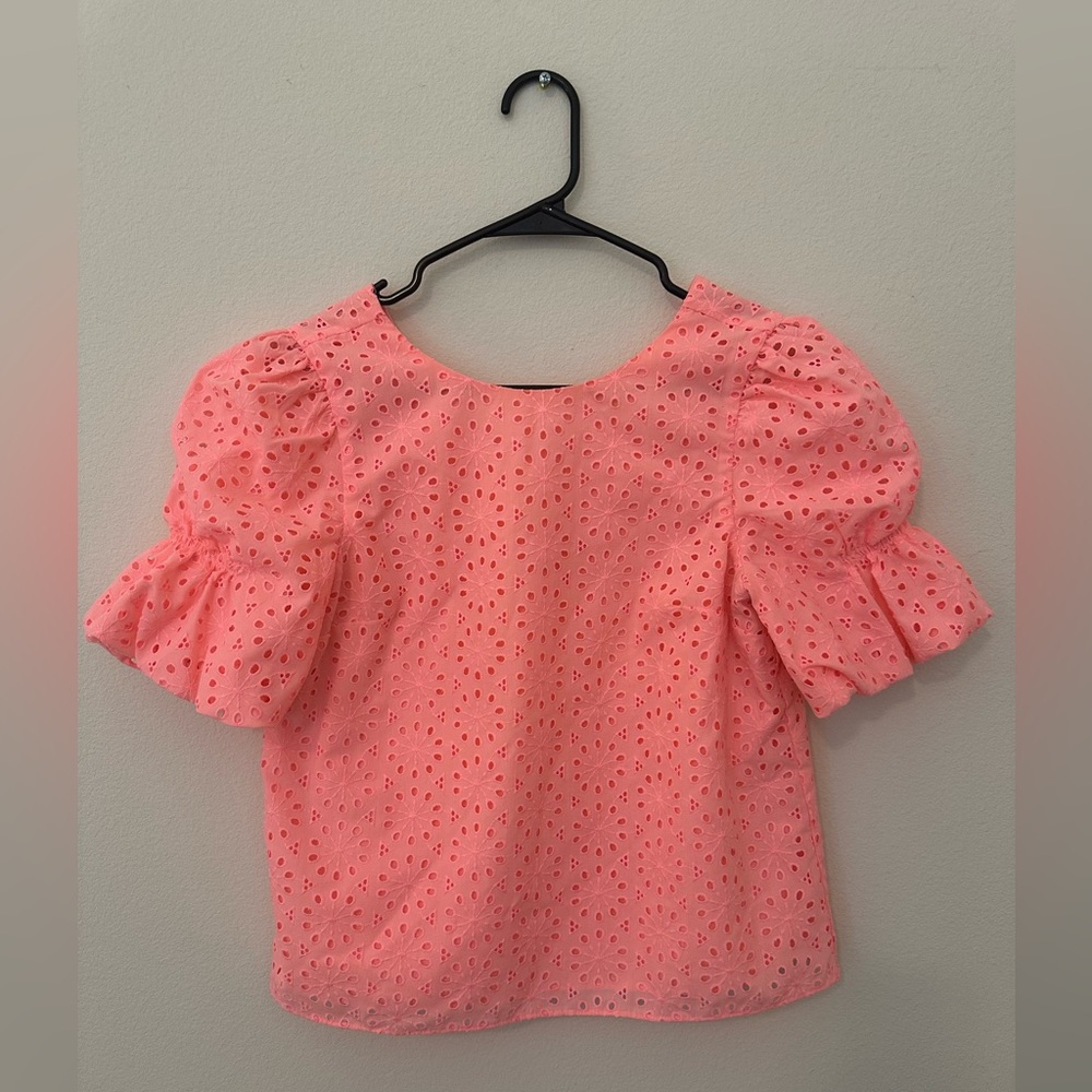 Lilly Pulitzer Coral Neon Shaila Eyelet Blouse Sz XS Sunburst Preppy Summer
